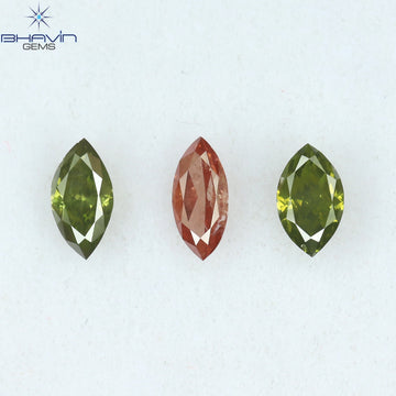 0.49 CT/3 Pcs Natural Marquise Diamond Enhanced Green Pink Color Clarity I1 (5.07 MM)