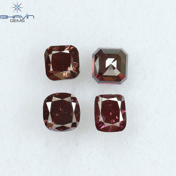 0.70 CT/4 Pcs Natural Cushion Diamond Enhanced Pink Color Clarity VS2 (3.06 MM)