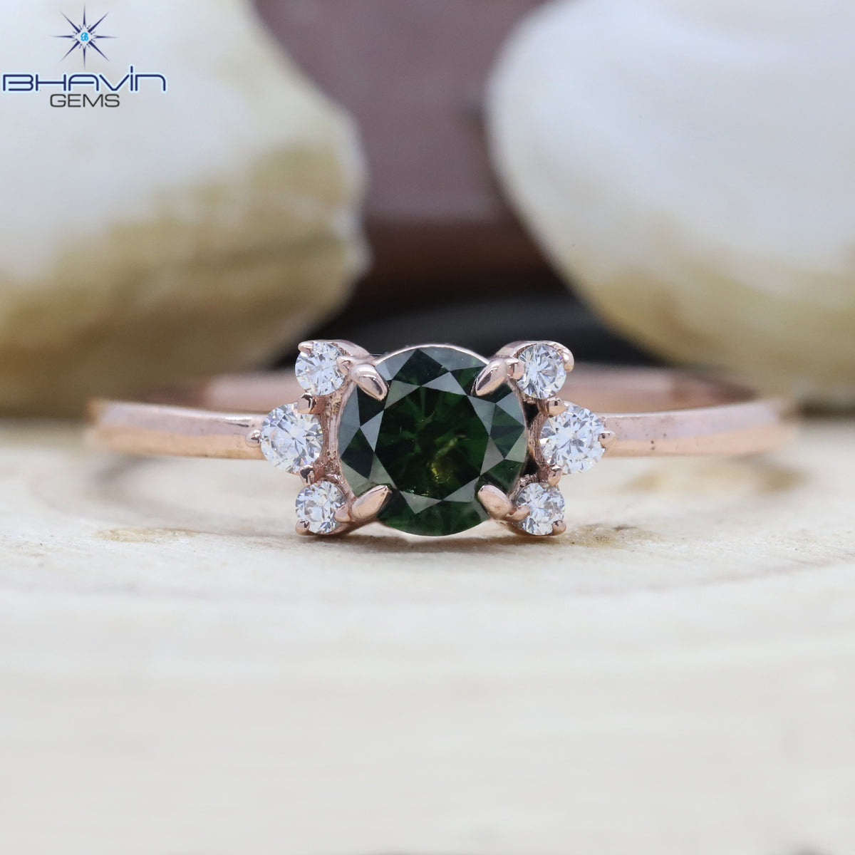 Gold Ring, Round Diamond, Green Diamond, Natural Diamond Ring, Engagement Ring, Wedding Ring, Diamond Ring