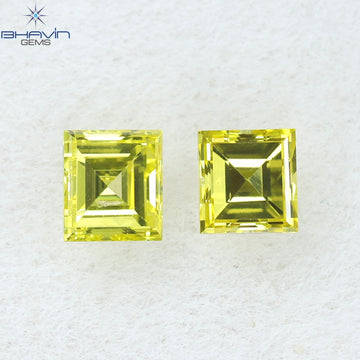 0.23 CT/2 ピース スクエア カット 天然ダイヤモンド エンハンスト イエロー カラー VS-SI クラリティ (2.75 MM)