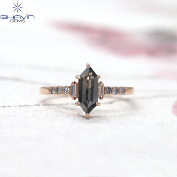Hexagon Diamond Salt And Pepper Diamond Natural Diamond Ring Gold Ring Engagement Ring