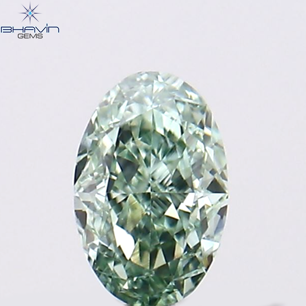 0.10 CT オーバルシェイプ ナチュラル ダイヤモンド ブルーイッシュ グリーン カラー VS1 クラリティ (3.55 MM)