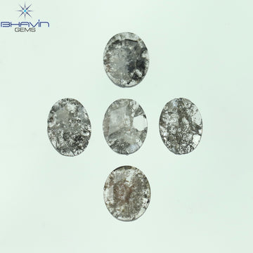1.17 CT/5 Pcs Natural Oval Slice Diamond Salt And Pepper Color Clarity I3 (6.20 MM)