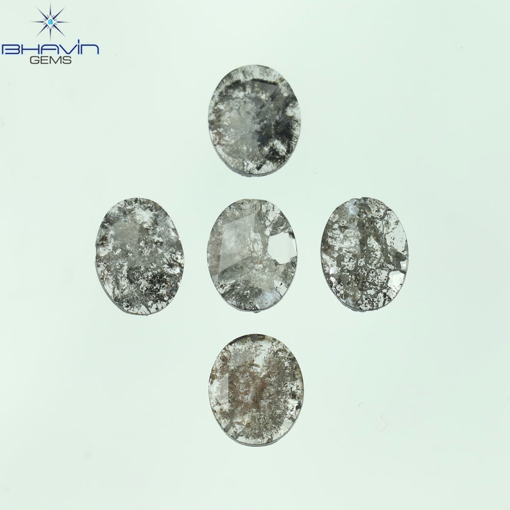 1.17 CT/5 Pcs Oval Slice Shape Natural Diamond Salt And Pepper Color I3 Clarity (5.80 MM)