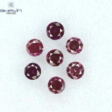 0.39 CT/7 Pcs Natural Round Diamond Enhanced Pink Color Clarity I1 (2.40 MM)