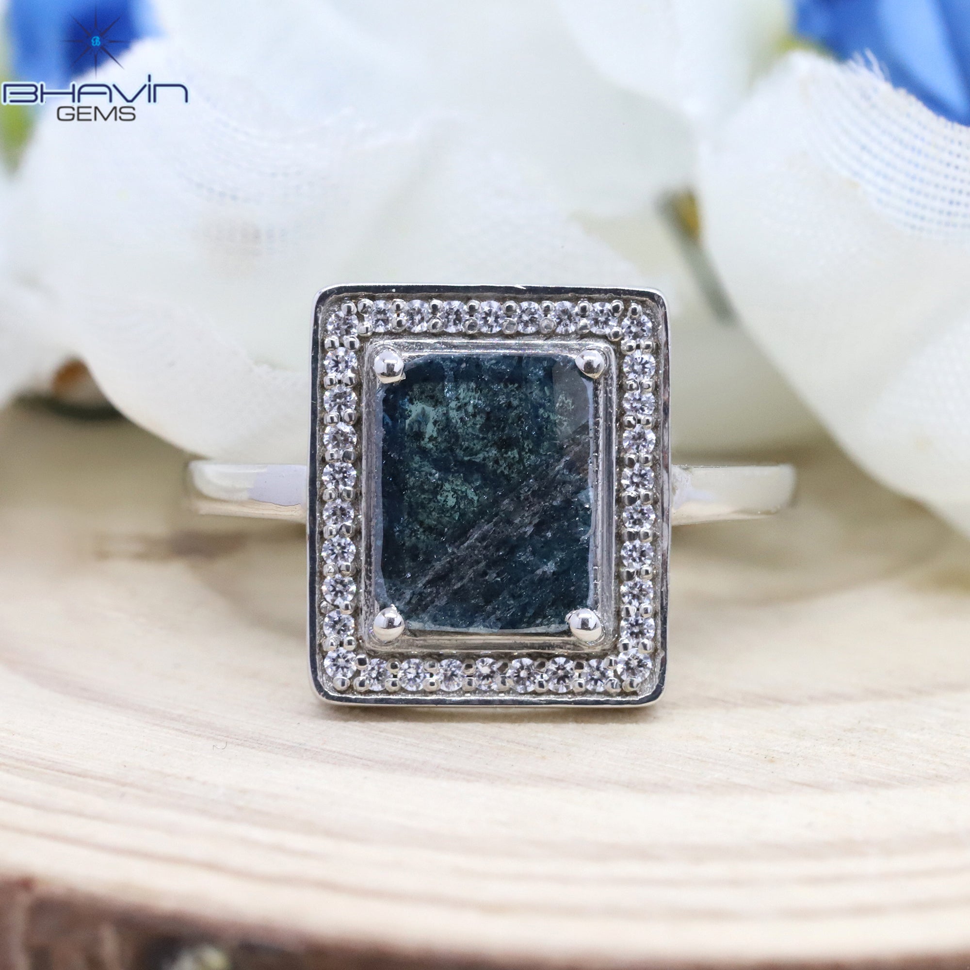 Slice Rosecut Diamond, Blue Diamond, Natural Diamond Ring, Engagement Ring,