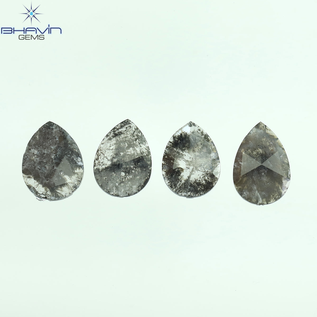 1.56 CT/4 Pcs Natural Pear Slice Diamond Salt And Pepper Color Clarity I3 (7.90 MM)