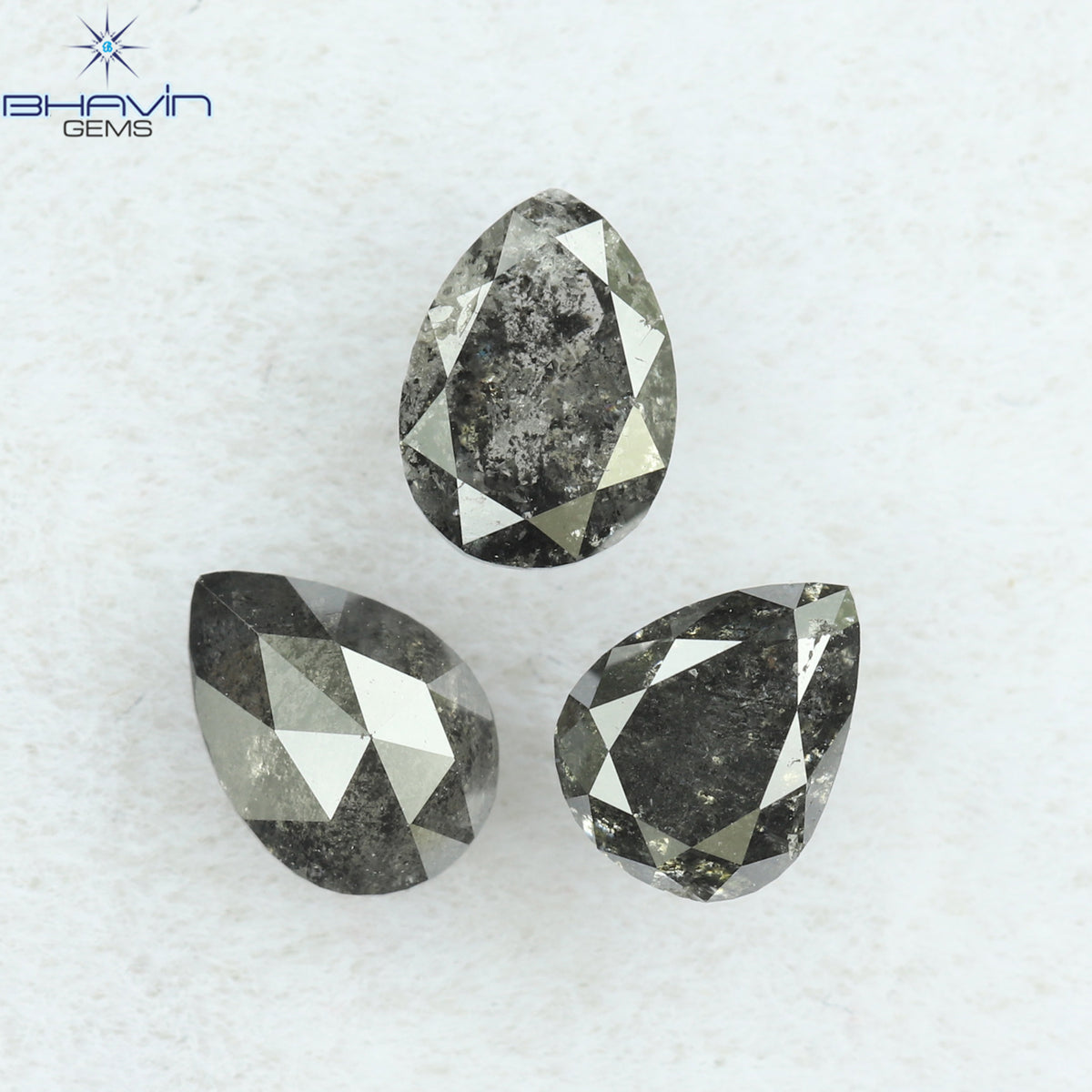 0.95 CT/3 Pcs Natural Pear Diamond Salt And Pepper Color Clarity I3 (5.02 MM)