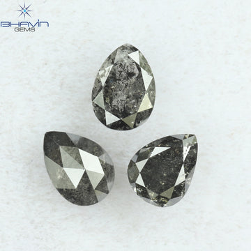 0.95 CT/3 Pcs Natural Pear Diamond Salt And Pepper Color Clarity I3 (5.02 MM)