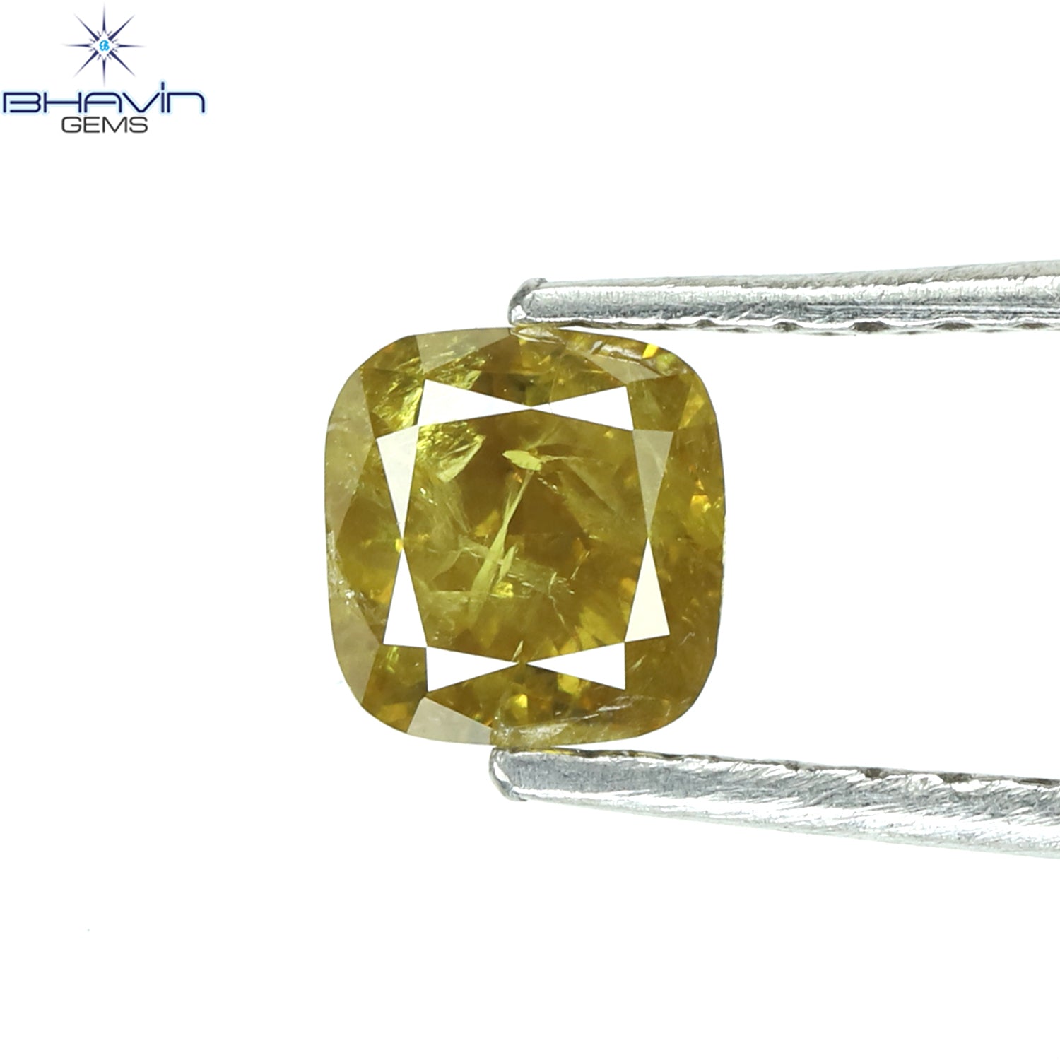 0.61 CT Cushion Shape Natural Diamond Yellow Green Color I2 Clarity (4.58 MM)