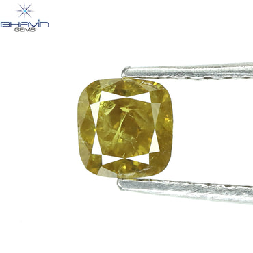 0.61 CT Cushion Shape Natural Diamond Yellow Green Color I2 Clarity (4.58 MM)