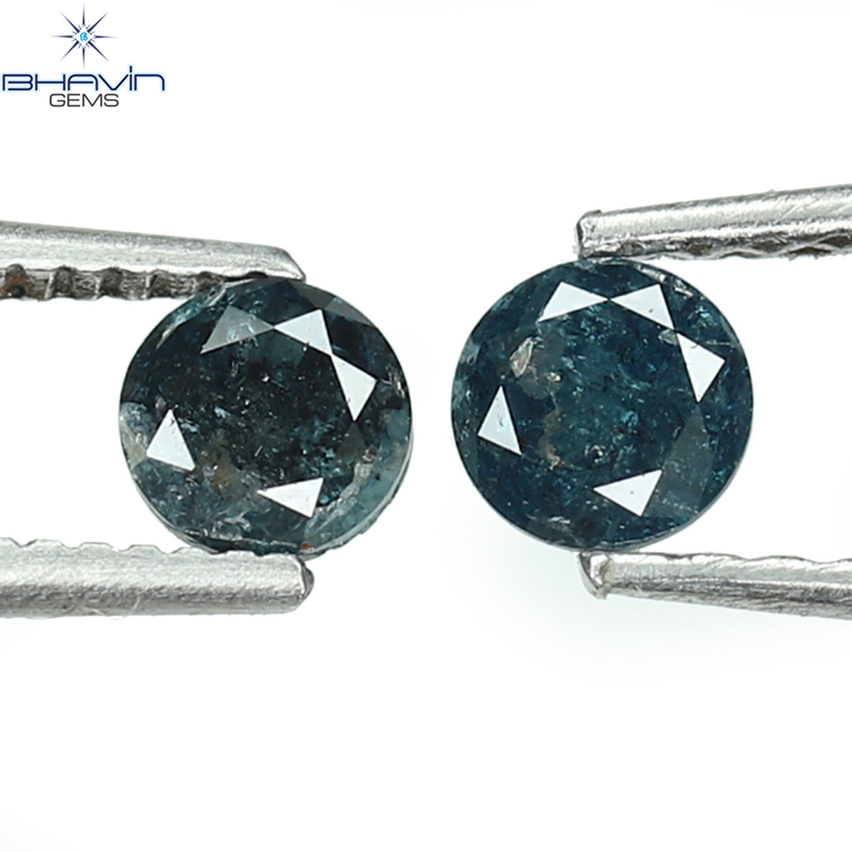 0.44 CT/2 ピース ラウンド ダイヤモンド ブルー ダイヤモンド 天然ダイヤモンド I3 クラリティ (3.73 MM)
