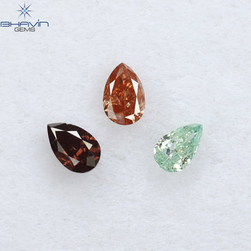 0.31 CT/3 Pcs Natural Pear Diamond Enhanced Pink Color Clarity SI (3.84 MM)