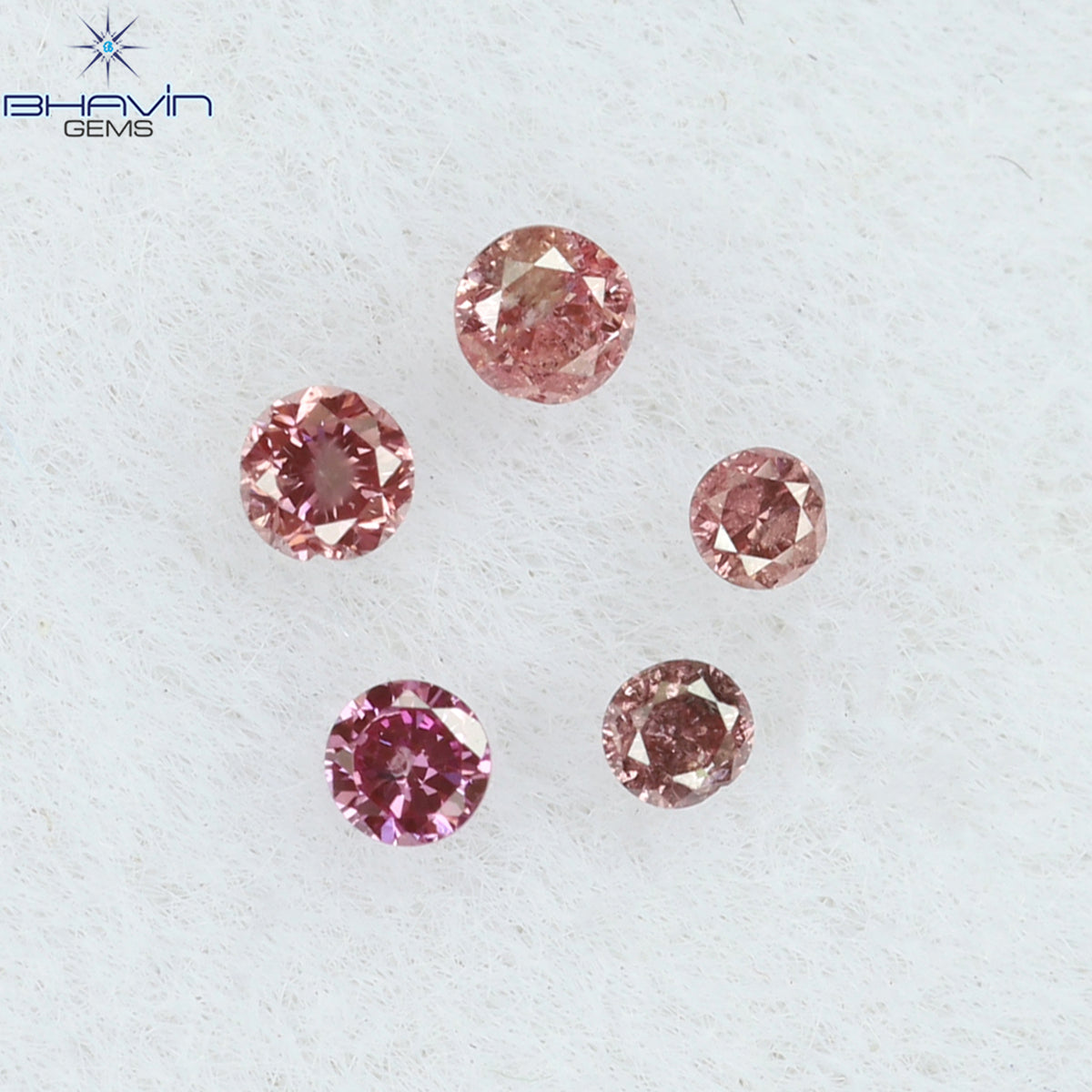 0.05 CT/5 Pcs Natural Round Diamond Enhanced Pink Color Clarity I1 (1.35 MM)