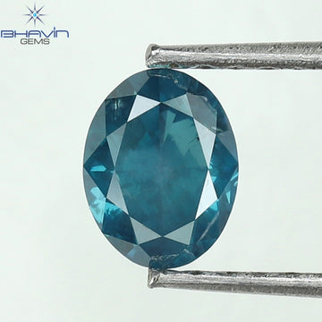 0.65 CT Oval Natural Diamond Enhanced Greenish Blue Color Clarity SI1 (5.70 MM)