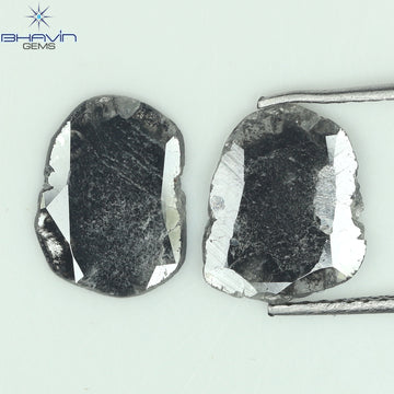 2.06 CT (2 Pcs) Slice Natural Diamond Salt And Pepper Color Clarity I3 (10.54 MM)