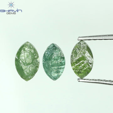 1.04 CT/3 Pcs Natural Marquise Rough Diamond Enhanced Blue Green Color Clarity I3 (6.65 MM)