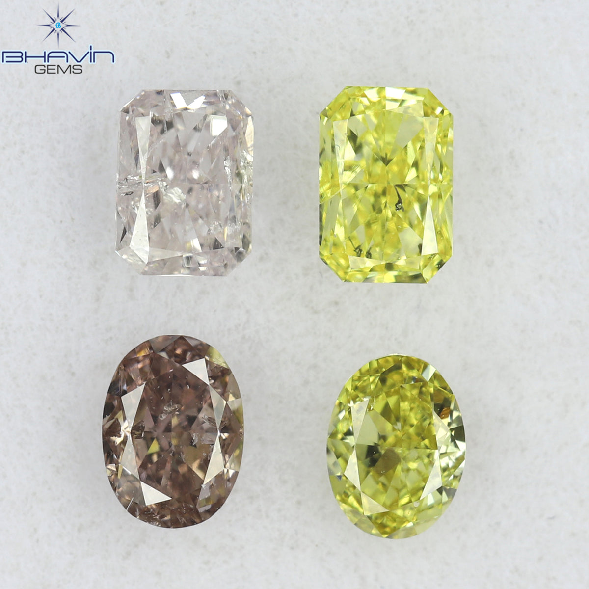 0.74 CT/4 ピース ミックス シェイプ ナチュラル ダイヤモンド ピンク イエロー カラー VS-SI クラリティ (3.80 MM)