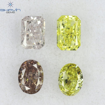 0.74 CT/4 ピース ミックス シェイプ ナチュラル ダイヤモンド ピンク イエロー カラー VS-SI クラリティ (3.80 MM)