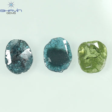 1.71 CT/3 個のスライス形状天然ダイヤモンド ブルー グリーン色 I3 クラリティ (8.01 MM)