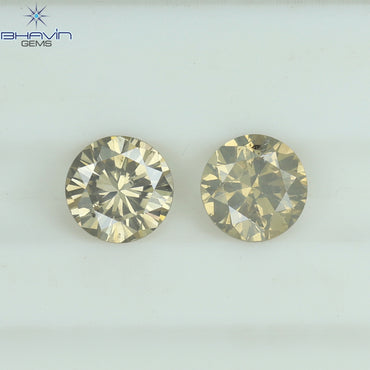 0.56 CT/2 Pcs Round Shape Natural Loose Diamond Brown Color SI2 Clarity (4.17 MM)