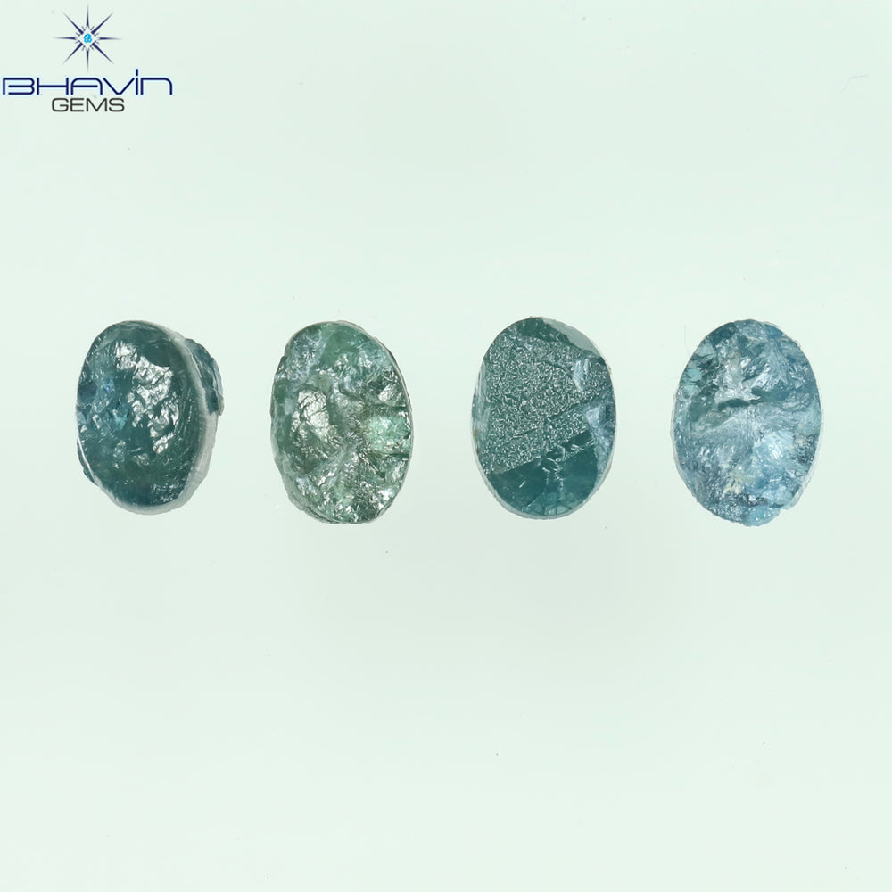 1.53 CT/4 Pcs Oval Rough Shape Blue Natural Loose Diamond I3 Clarity (5.15 MM)