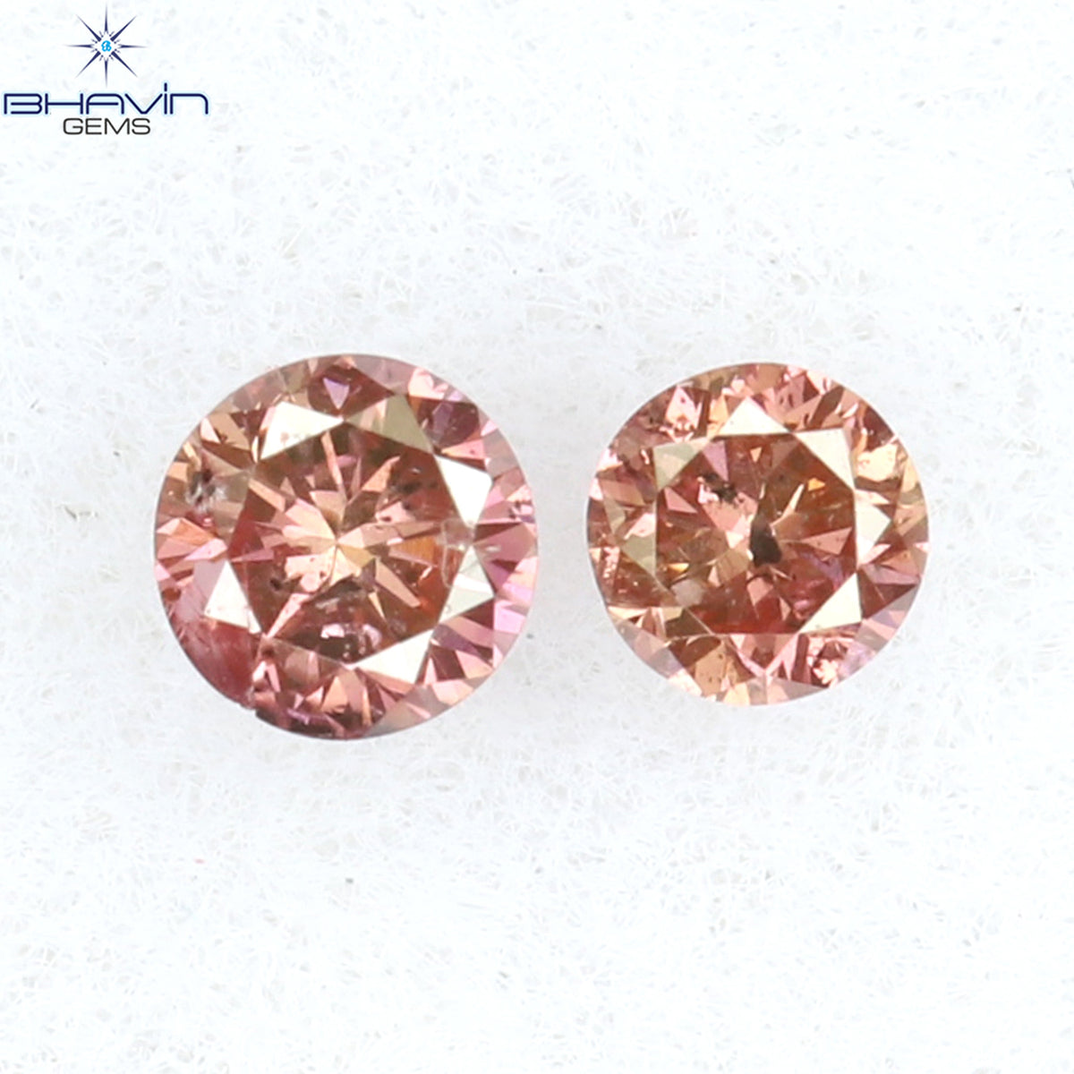 0.08 CT/2 Pcs Natural Round Diamond Enhanced Pink Color Clarity I1 (2.10 MM)
