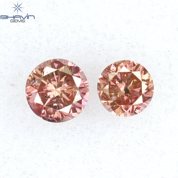 0.08 CT/2 Pcs Natural Round Diamond Enhanced Pink Color Clarity I1 (2.10 MM)