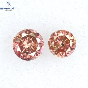 0.08 CT/2 Pcs Round Shape Natural Loose Diamond Pink Color I1 Clarity (2.10 MM)
