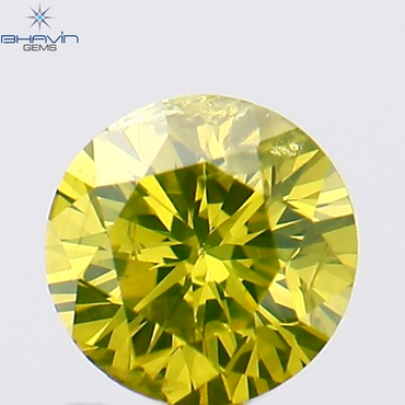 0.15 CT Round Shape Natural Diamond Green Yellow Color SI1 Clarity (3.44 MM)