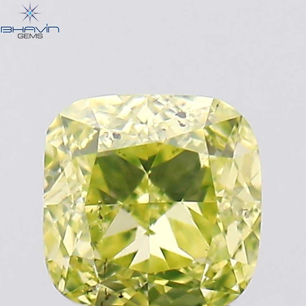 0.14 CT Cushion Shape Natural Loose Diamond Greenish Yellow Color SI1 Clarity (2.94 MM)
