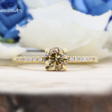 Natural Fancy Champagne Diamond Pave Engagement Ring