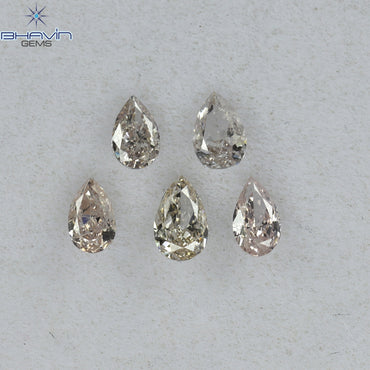 0.35 CT/5 Pcs Pear Shape Natural Diamond Pink Color SI Clarity (3.76 MM)
