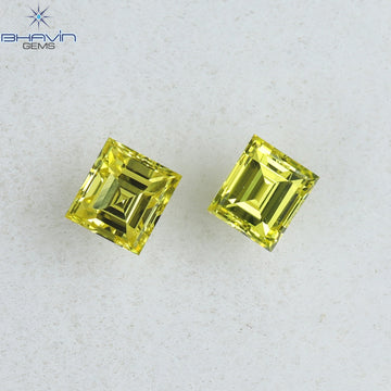 0.21 CT/2 Pcs Natural Square Cut Diamond Enhanced Yellow Color Clarity VS1 (2.62 MM)