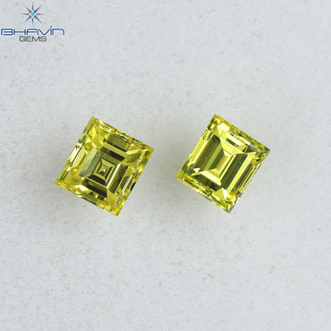 0.21 CT/2 Pcs Square Cut Natural Diamond Enhanced Yellow Color VS1 Clarity (2.62 MM)