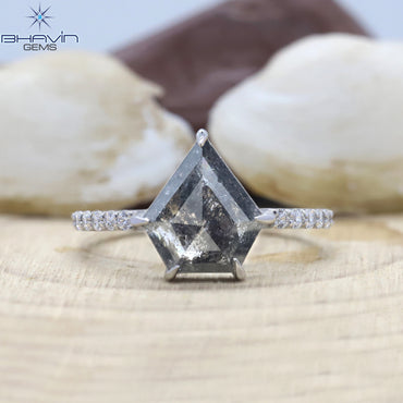 Pentagon Diamond Salt And Papper Color Natural Diamond Ring Engagement Ring