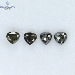 1.62 CT/4 PCS Heart Shape Natural Diamond Salt And Pepper Color I3 Clarity (4.40 MM)