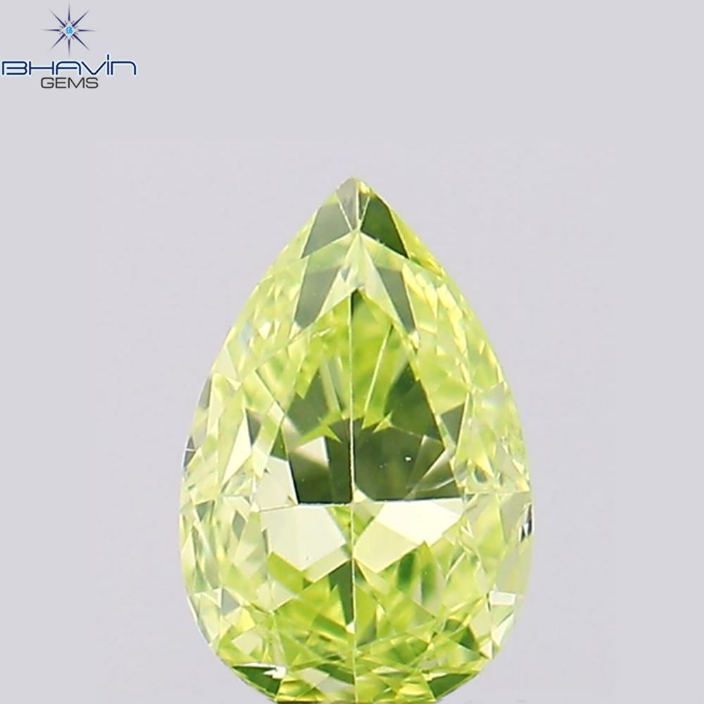 0.38 CT Pear Shape Natural Diamond Greenish Yellow Color VS1 Clarity (5.55 MM)