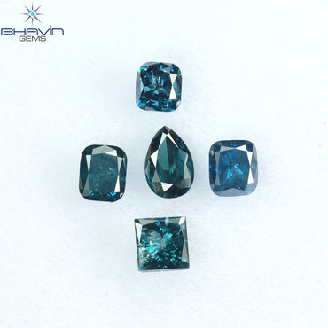 0.96 CT/5 Pcs Mix Shape Natural Diamond Blue Color I2 Clarity (4.40 MM)