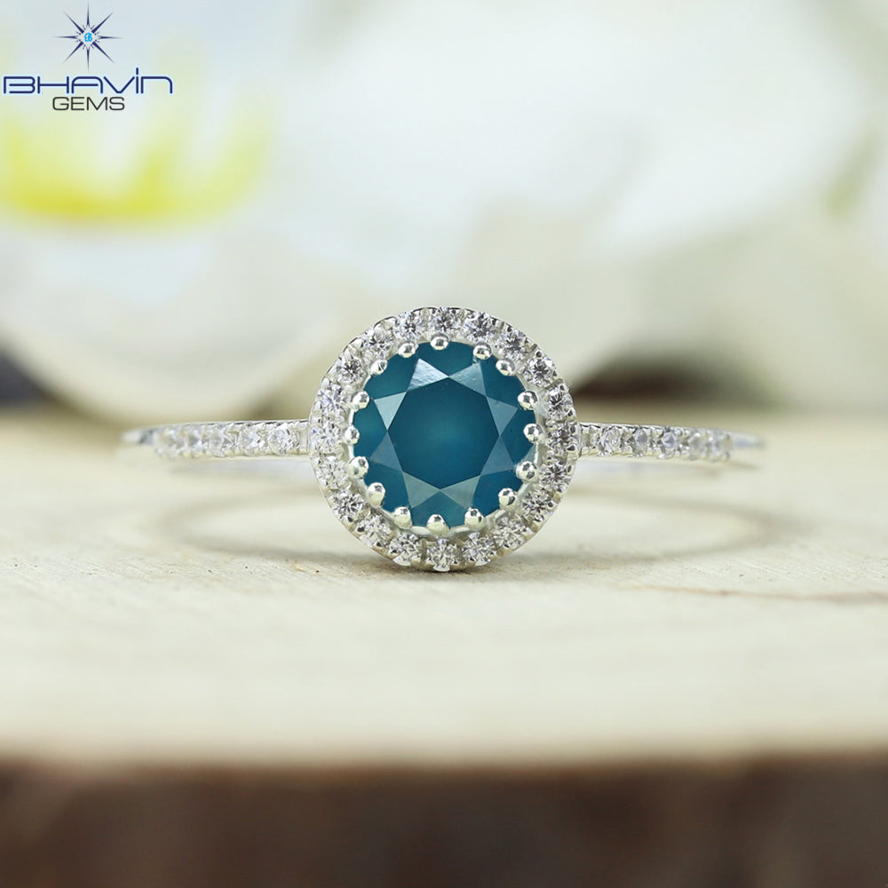 Gold Metal Blue Round Shape Diamond Engagement Ring And Wedding Diamond Ring
