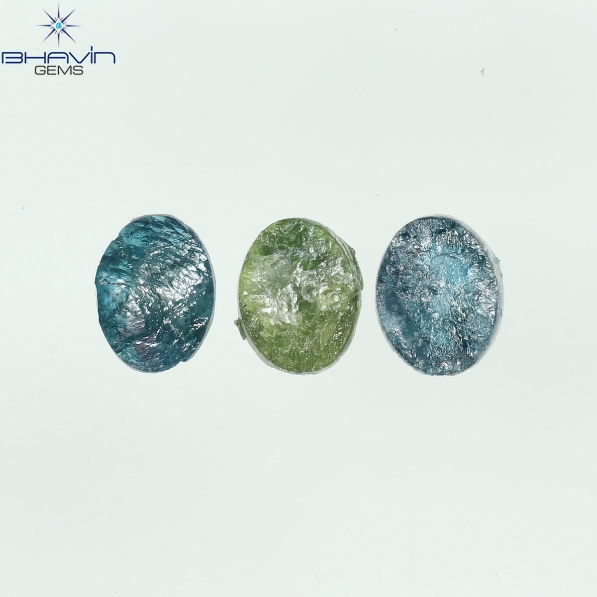 1.36 CT/3 Pcs Natural Oval Rough Diamond Enhanced Blue Green Color Clarity I3 (6.70 MM)