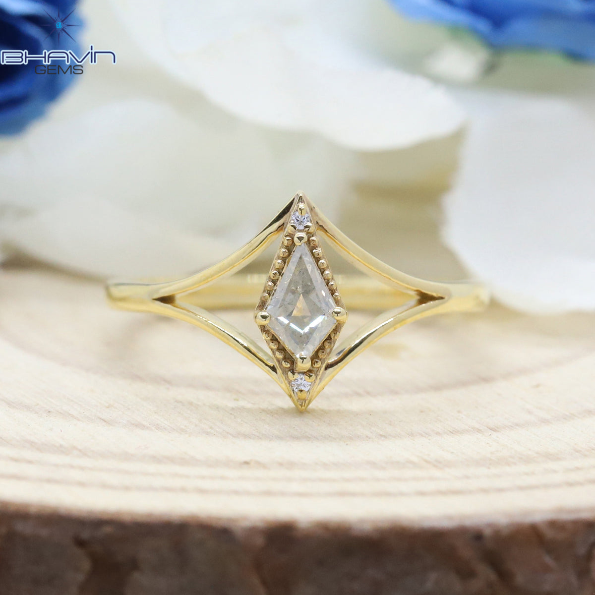 Natural Kite Cut Salt & Pepper Diamond Geometric Solitaire Ring