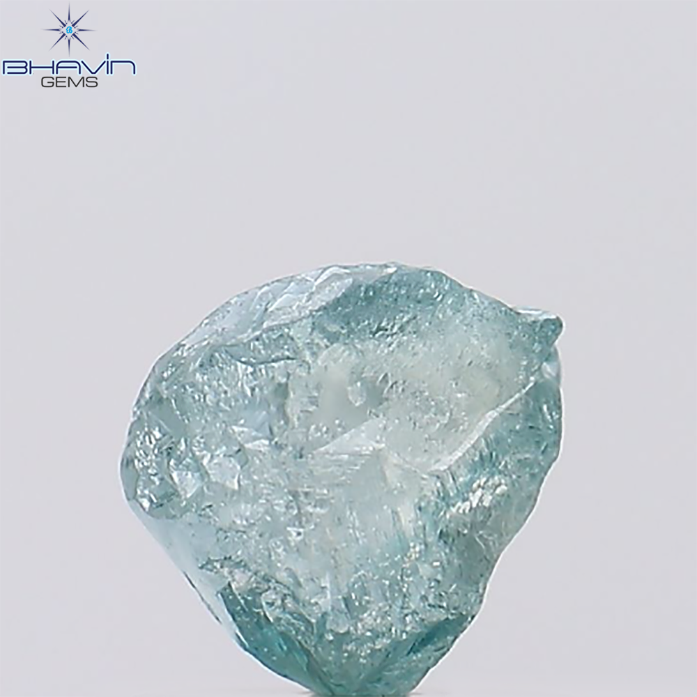 0.62 CT、ラフシェイプ、天然ダイヤモンド、緑がかった青色、SI1 クラリティ (5.37 MM)