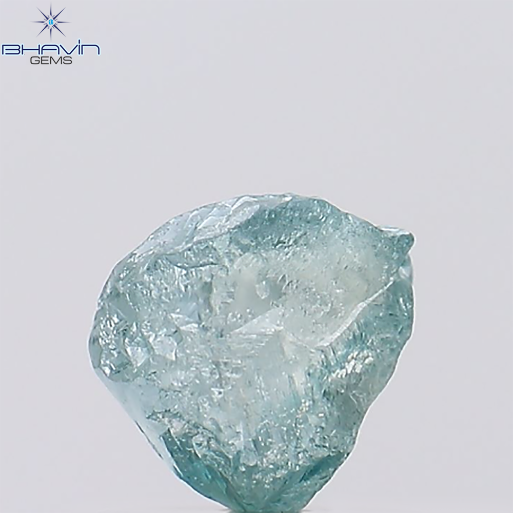 0.62 CT Rough Natural Diamond Enhanced Greenish Blue Color Clarity SI1 (5.37 MM)