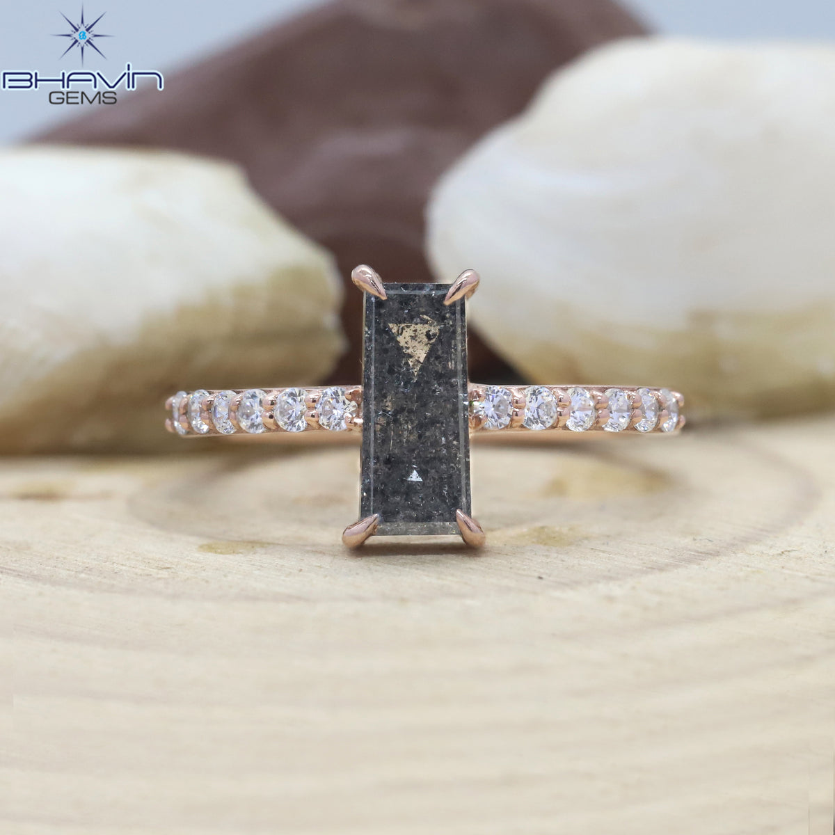 Baguette Diamond Salt And Pepper Diamond Natural Diamond Ring Gold Ring Engagement Ring