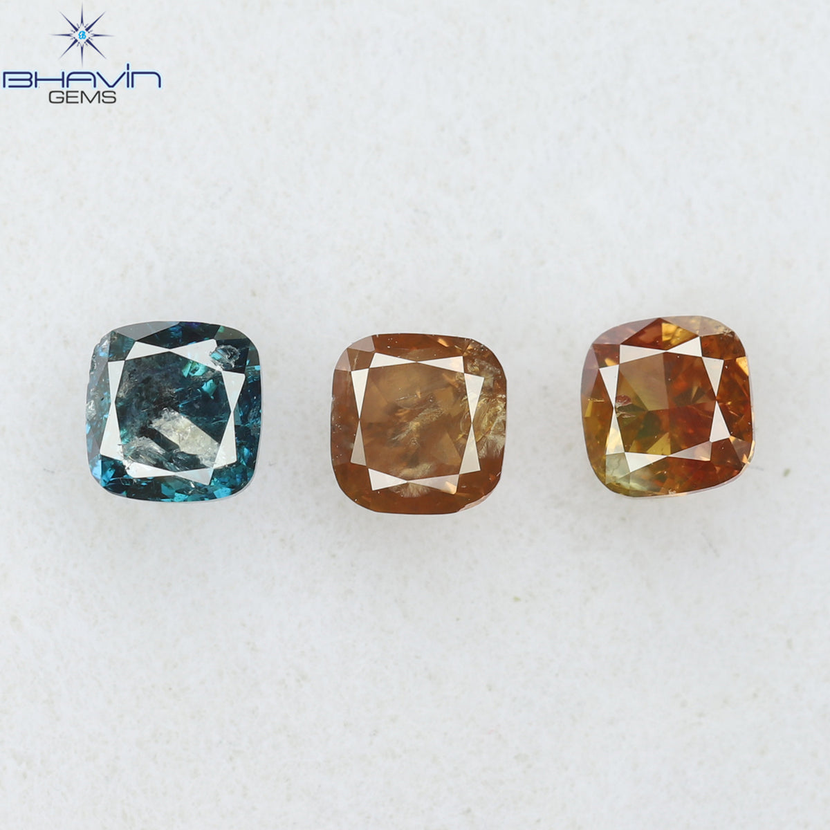 0.56 CT/3 Pcs Natural Cushion Diamond Enhanced Pink Blue Color Clarity I2 (3.18 MM)