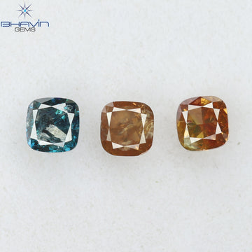 0.56 CT/3 Pcs Natural Cushion Diamond Enhanced Pink Blue Color Clarity I2 (3.18 MM)