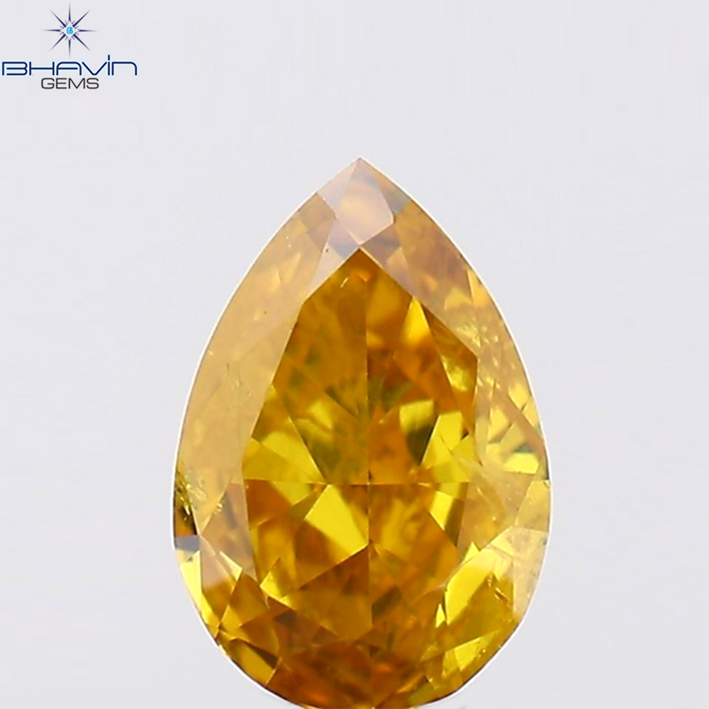 0.14 CT Pear Shape Natural Diamond Orange Yellow Color SI2 Clarity (4.13 MM)