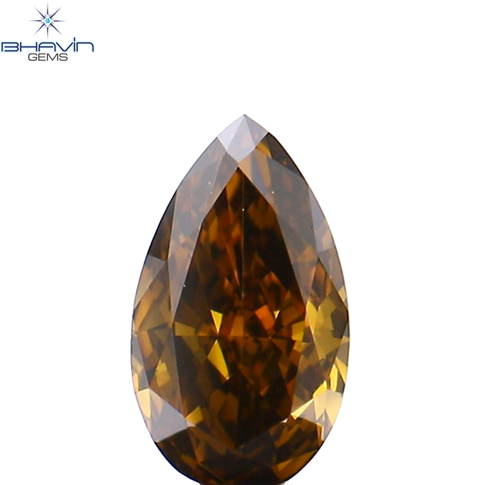 0.39 CT Pear Shape Natural Diamond Enhanced Champagne Color VS1 Clarity (6.36 MM)