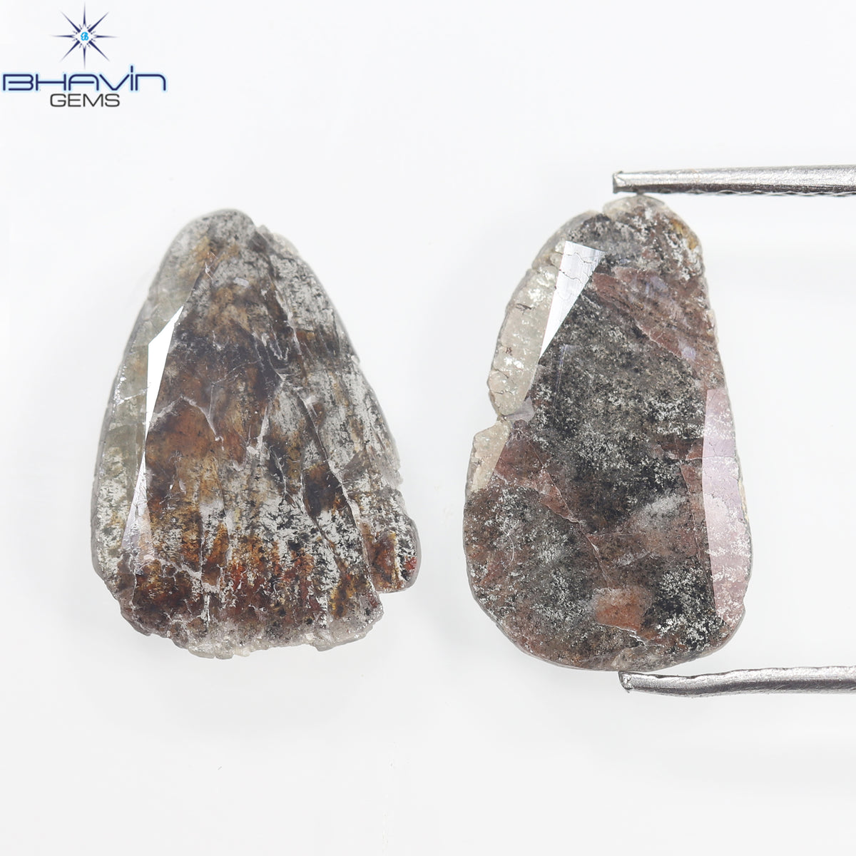 2.20 CT (2 Pcs) Slice Natural Diamond Brown Color Clarity I3 (13.00 MM)